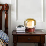 Modern Glass Table Lamp  Walnut Base with Amber Shade - Product detail 14