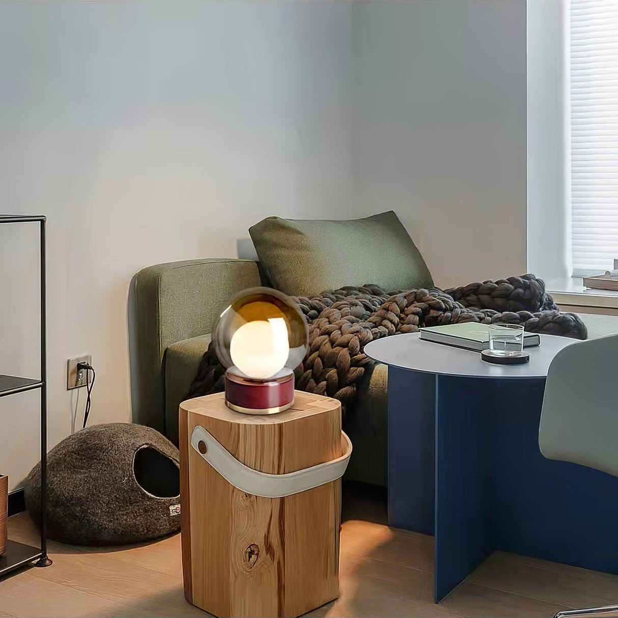 Modern Glass Table Lamp  Walnut Base with Amber Shade - Product detail 4