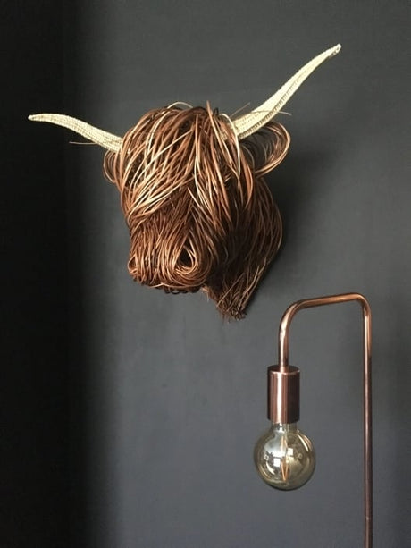 Highland Cow Wall Sculpture  Rustic Brown Rope Design - Product showcase