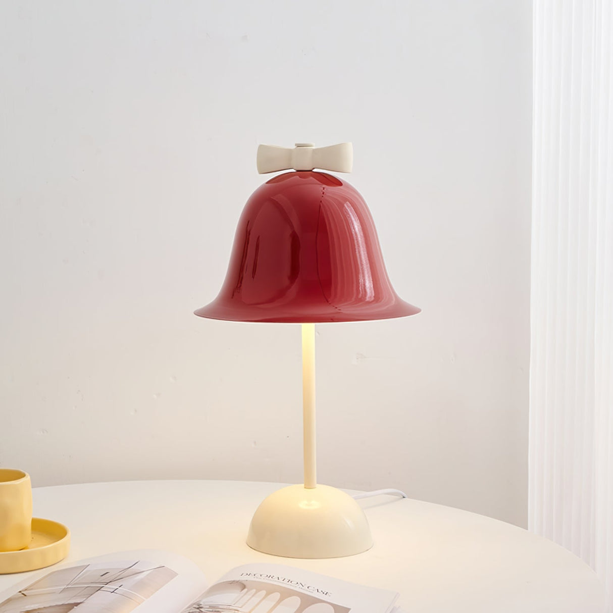 Bell Table Lamp  Red Metal Shade With Bow Detail - Detailed view