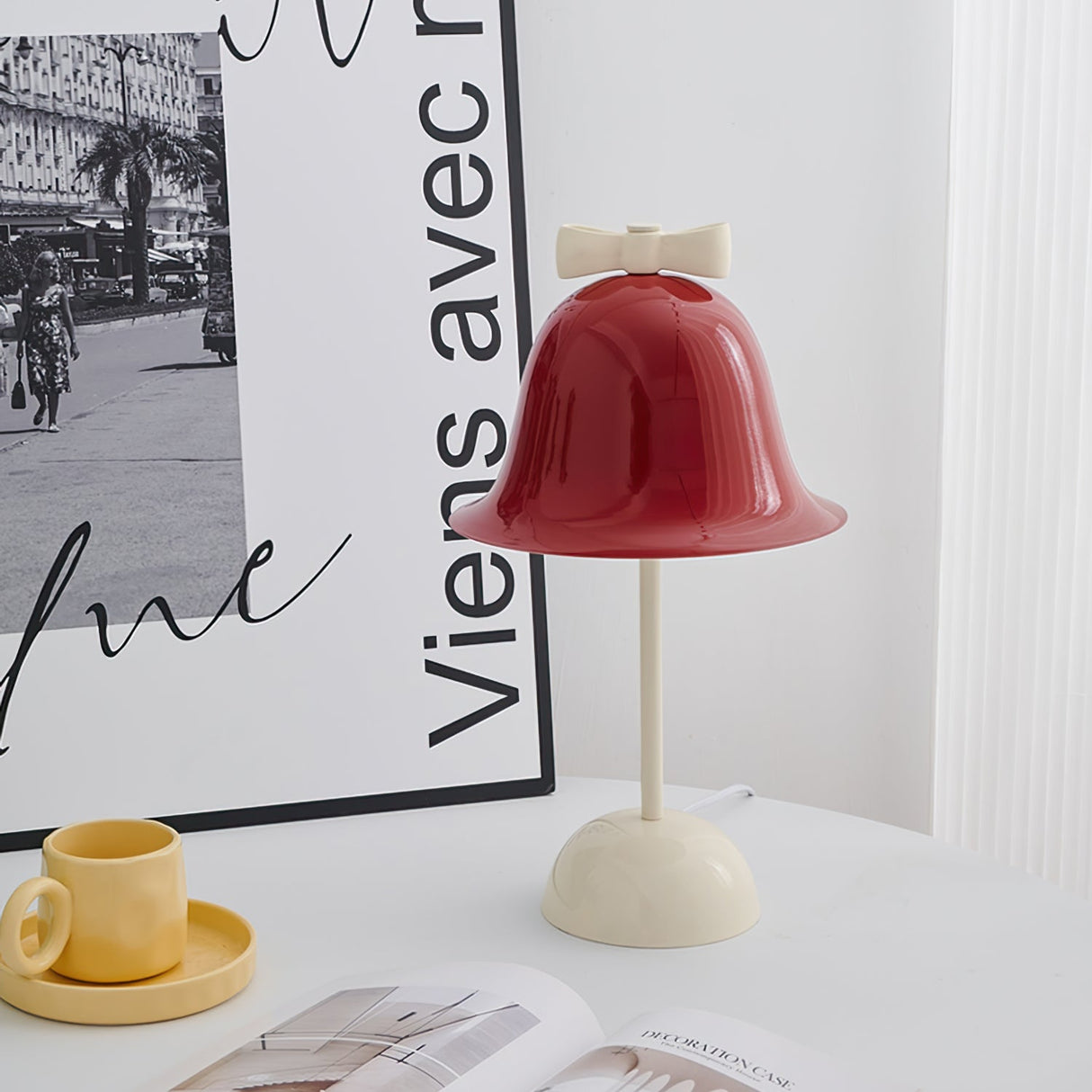 Bell Table Lamp  Red Metal Shade With Bow Detail - Product detail 7