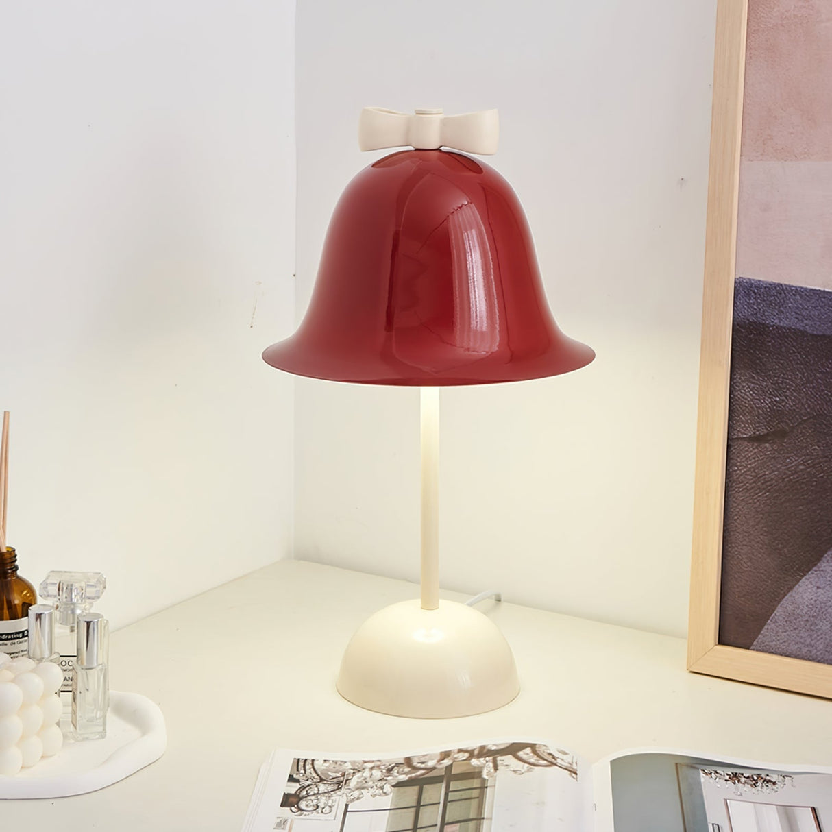Bell Table Lamp  Red Metal Shade With Bow Detail - Product detail 4