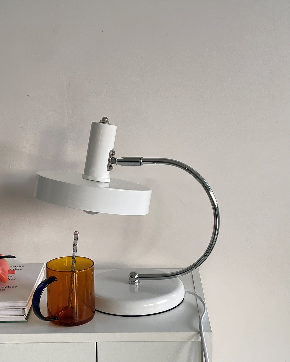 Modern Table Lamp  White Metal Chrome Finish - Detailed view