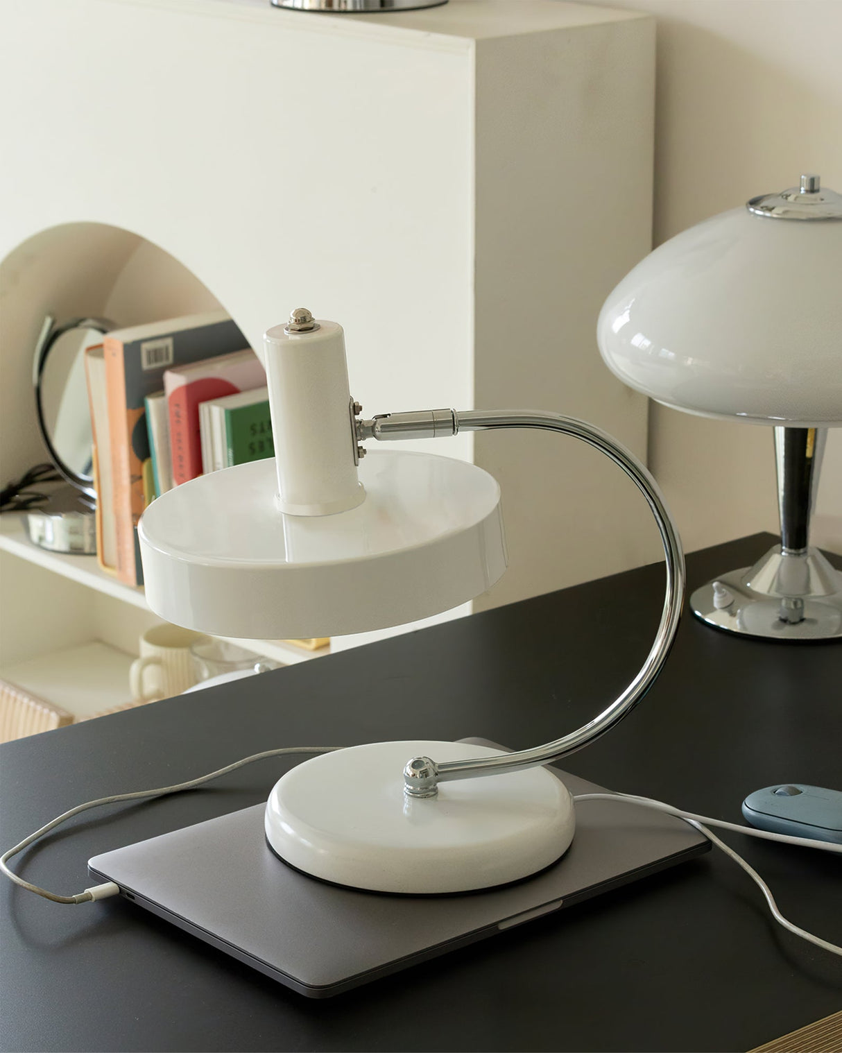 Modern Table Lamp  White Metal Chrome Finish - Product example