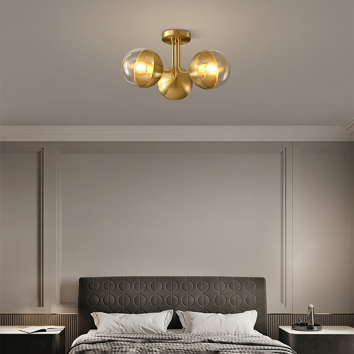 Modern Glass Globe Ceiling Light  Brass Triple Sphere Design - Product detail 10