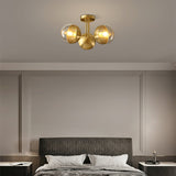 Modern Glass Globe Ceiling Light  Brass Triple Sphere Design - Product detail 10