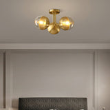 Modern Glass Globe Ceiling Light  Brass Triple Sphere Design - Product detail 12