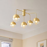 Modern Glass Globe Ceiling Light  Brass Triple Sphere Design - Detailed view