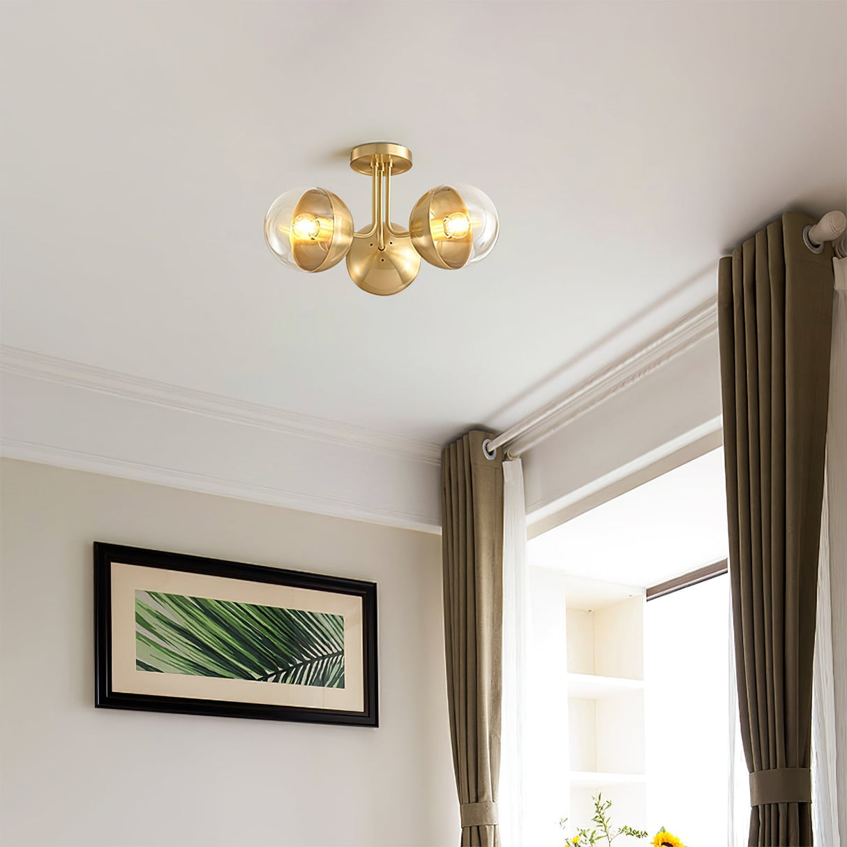 Modern Glass Globe Ceiling Light  Brass Triple Sphere Design - Product detail 14