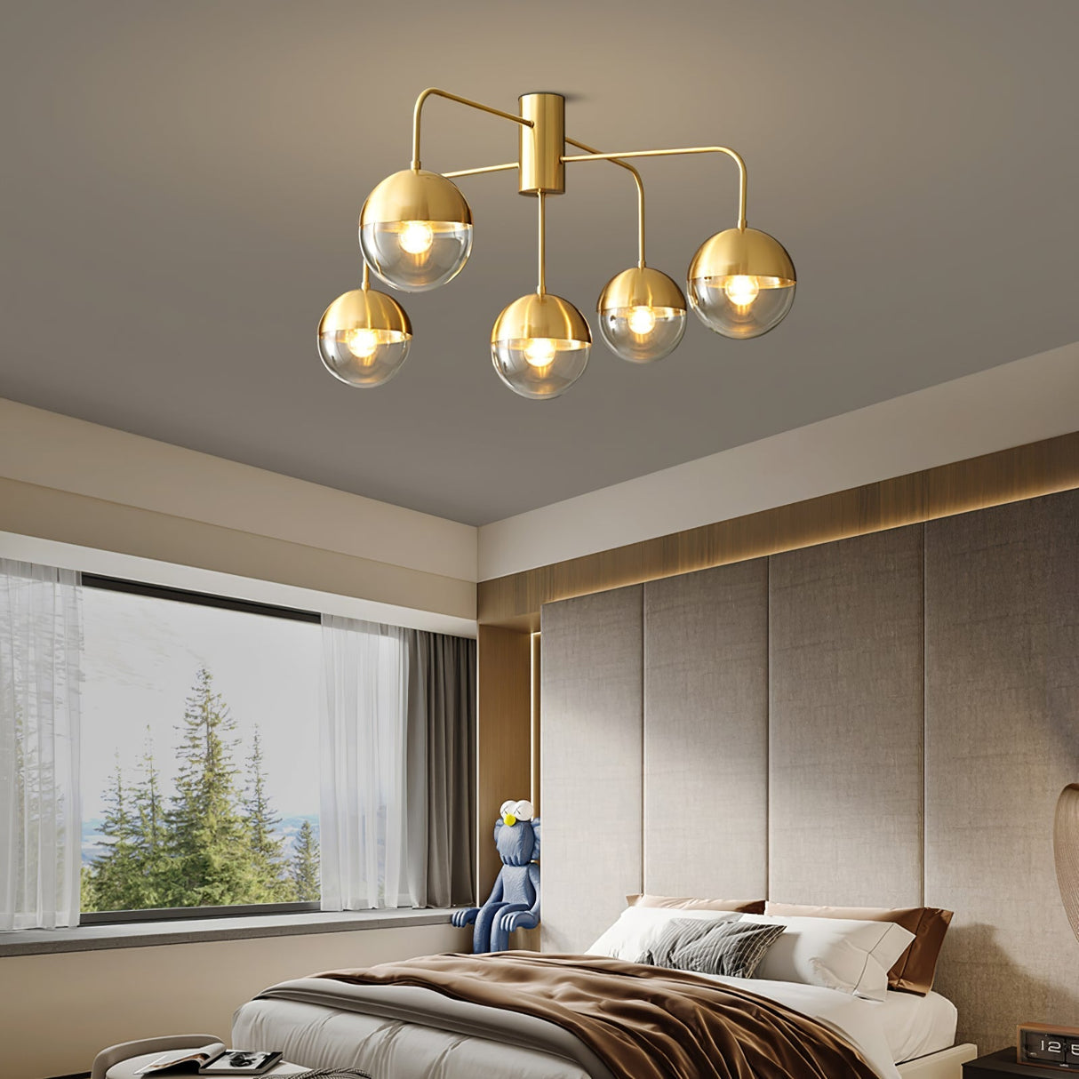 Modern Glass Globe Ceiling Light  Brass Triple Sphere Design - Product example