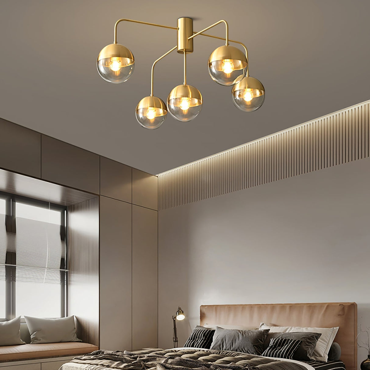 Modern Glass Globe Ceiling Light  Brass Triple Sphere Design - Product detail 5