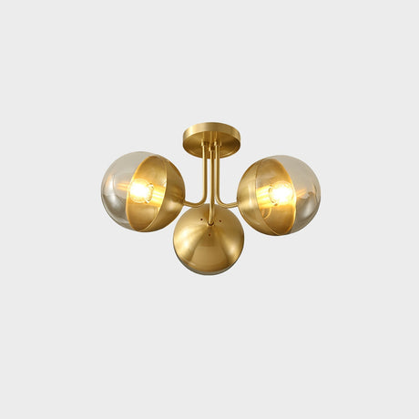 Modern Glass Globe Ceiling Light  Brass Triple Sphere Design - Product detail 24