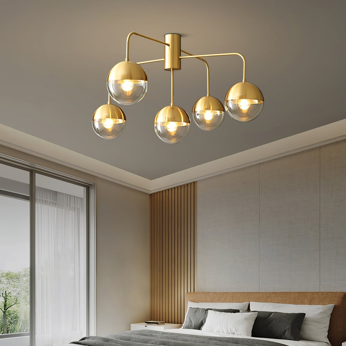 Modern Glass Globe Ceiling Light  Brass Triple Sphere Design - Product detail 4