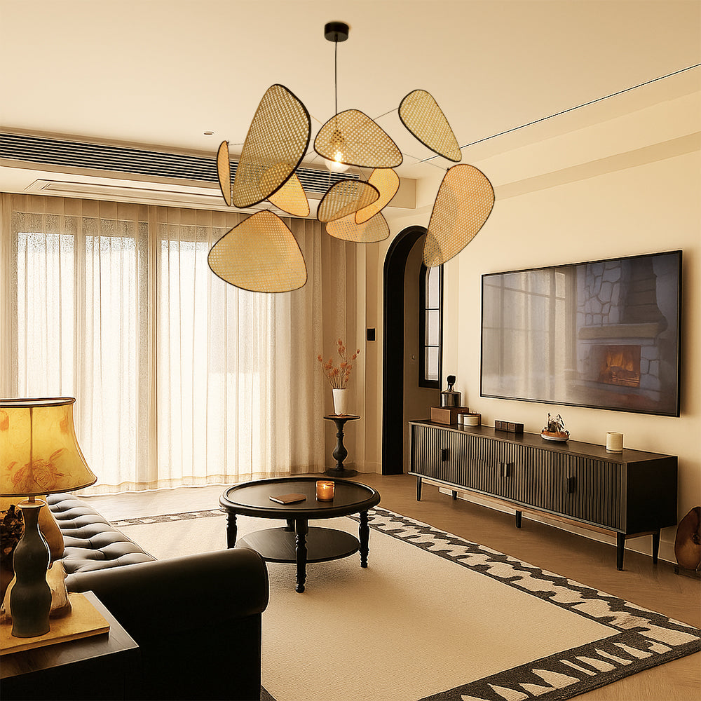 Modern Rattan Pendant Light  Natural Woven Panels Design - Detailed view