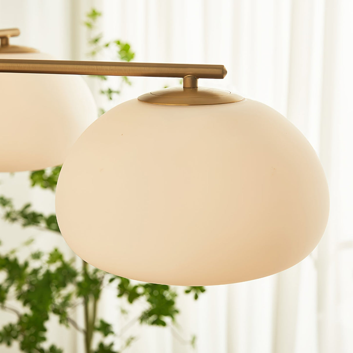 Modern Sputnik Ceiling Light  Brass Frame White Glass Shades - Detailed view