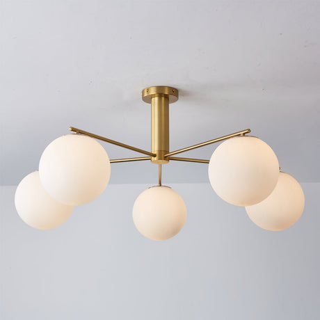 Modern Sputnik Ceiling Light  Brass Frame White Glass Shades - Product detail 11
