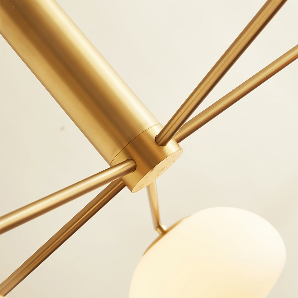 Modern Sputnik Ceiling Light  Brass Frame White Glass Shades - Product example