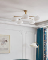 Modern Sputnik Ceiling Light  Brass Frame White Glass Shades - Product detail 6