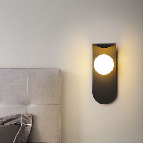 Scandinavian Wall Lamp  Black Metal With Glass Globe - Product showcase
