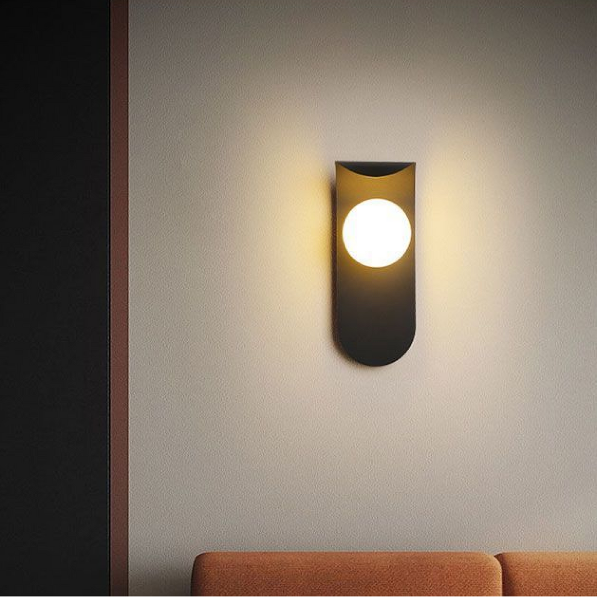 Scandinavian Wall Lamp  Black Metal With Glass Globe - Product example