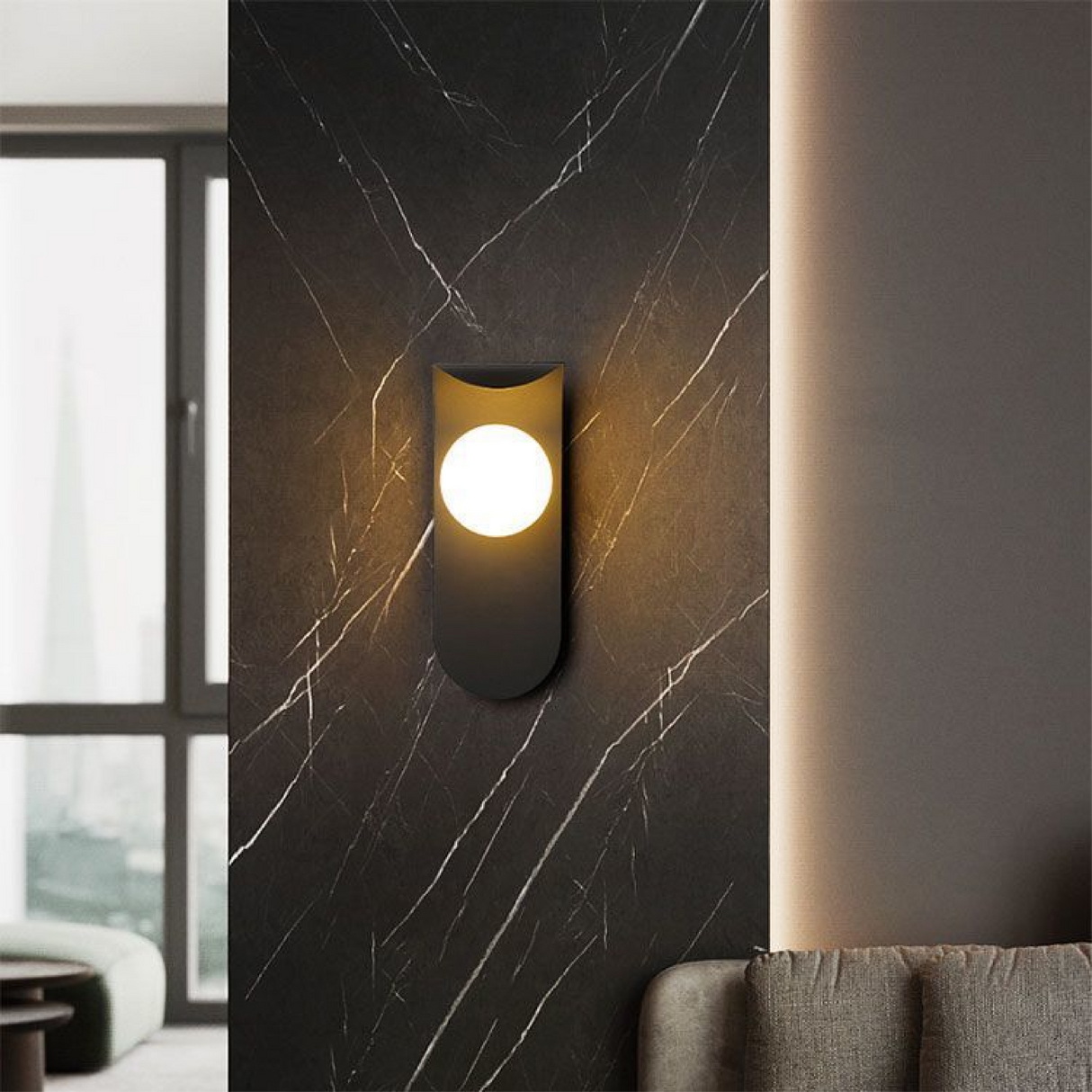 Scandinavian Wall Lamp  Black Metal With Glass Globe - Product detail 5