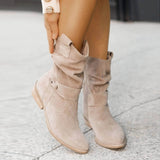 Suede Ankle Boots  Slouchy Design With Wooden Heel - Detailed view