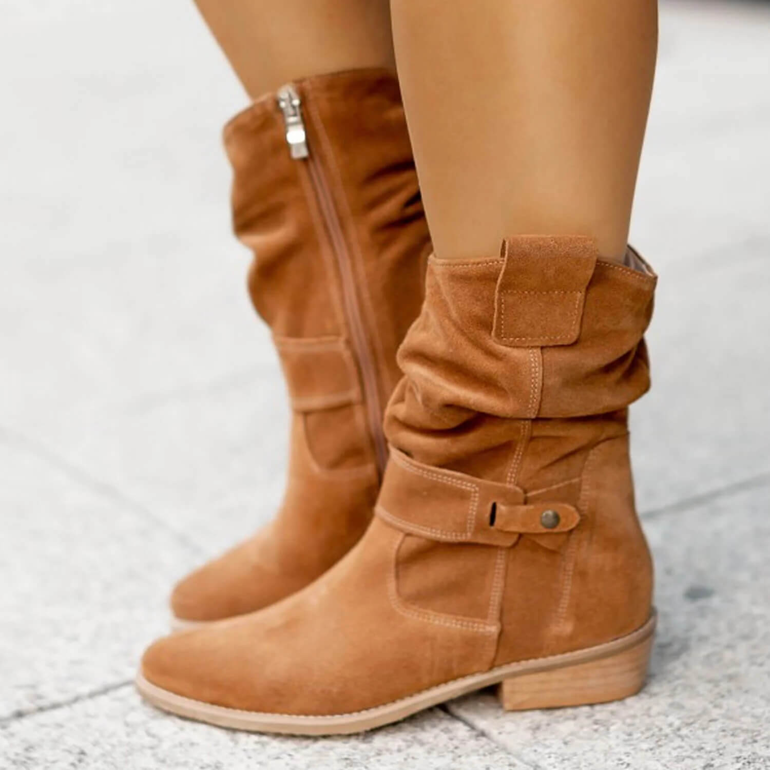 Suede Ankle Boots  Slouchy Design With Wooden Heel - Product detail 6