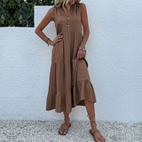 Bohemian Summer Dress  V-Neck Tiered Maxi with Button Detail - Product detail 9