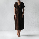 Linen Summer Midi Dress  V-Neck Empire Waist Design - Product detail 7