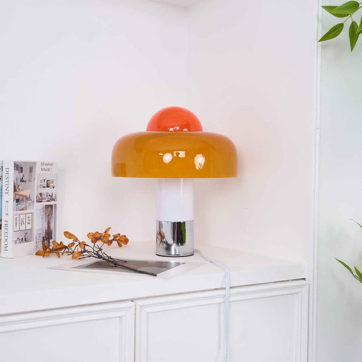 Modern Glass Table Lamp  Orange Dome Shade Metal Base - Product detail 8