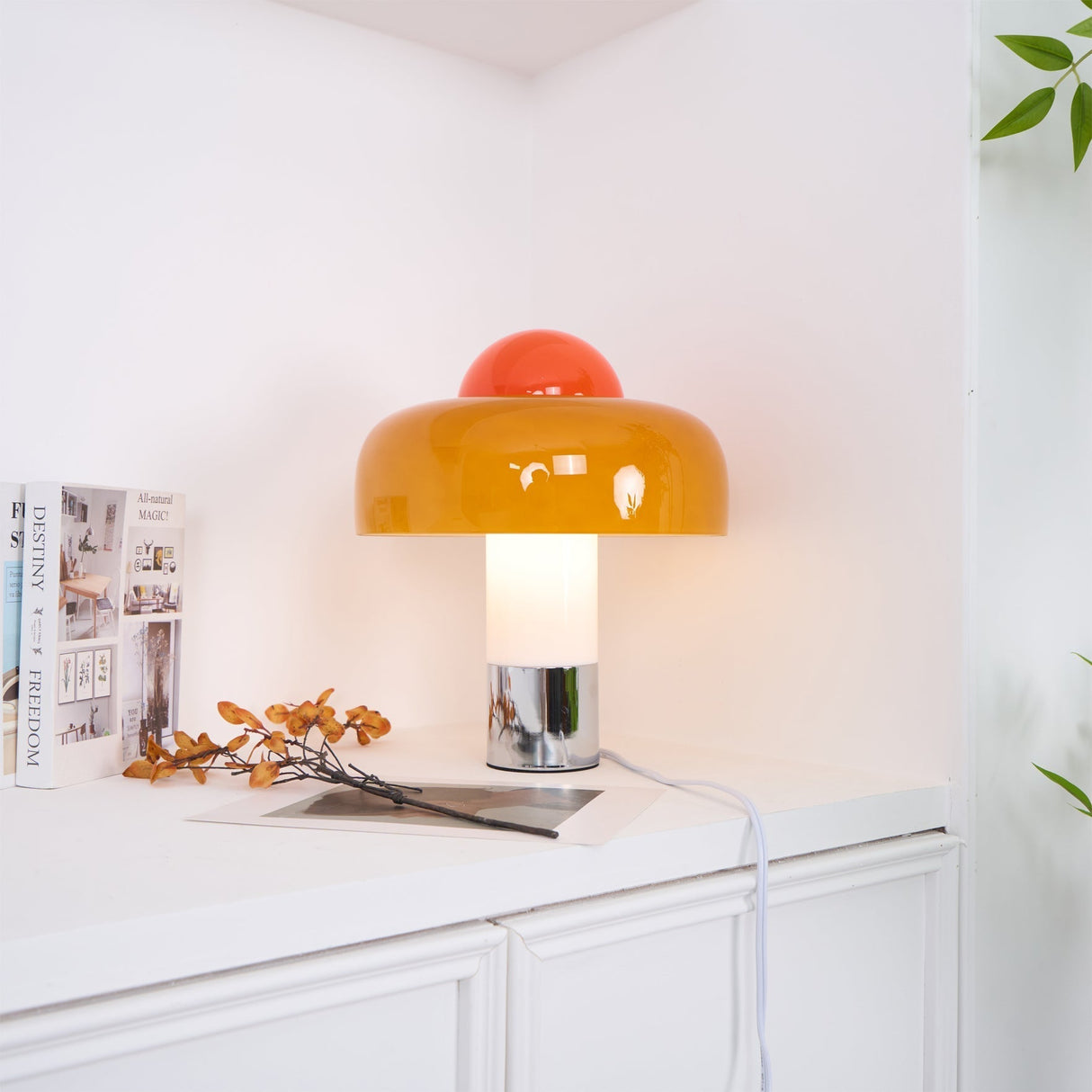 Modern Glass Table Lamp  Orange Dome Shade Metal Base - Product detail 10