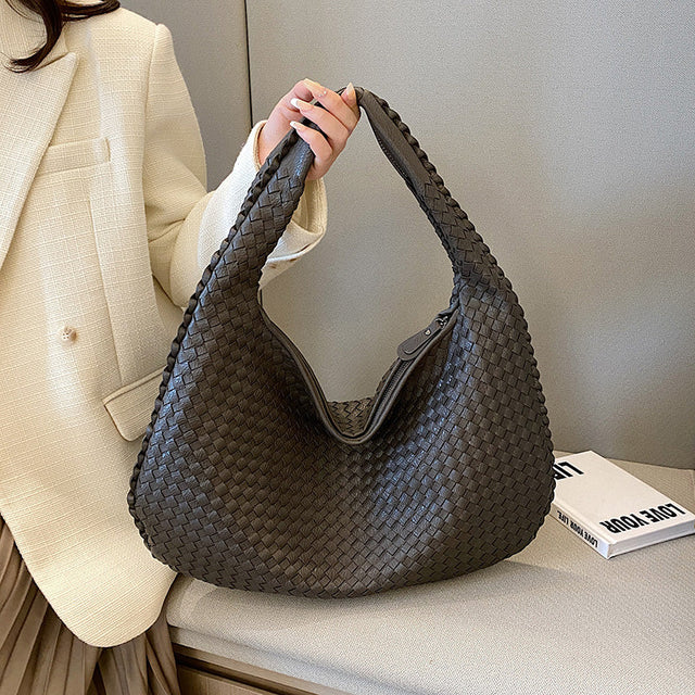 Woven Leather Hobo Bag  Interlaced Pattern Design - Product showcase