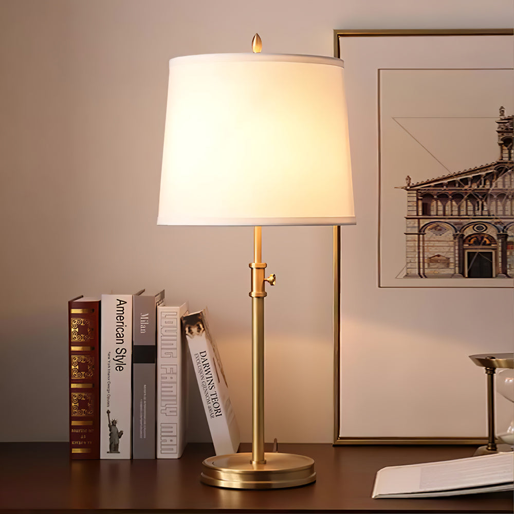 Classic Brass Table Lamp  White Linen Shade  Adjustable Height - Product detail 5
