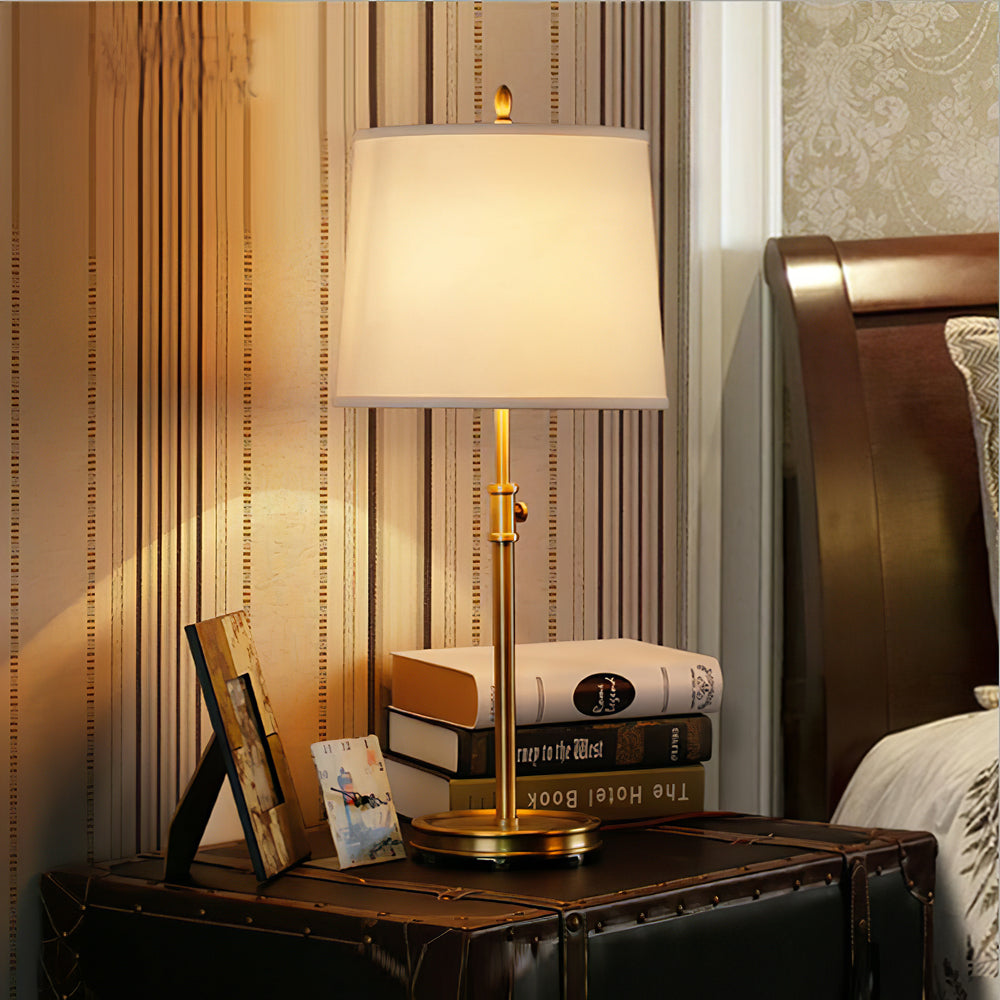 Classic Brass Table Lamp  White Linen Shade  Adjustable Height - Product detail 4