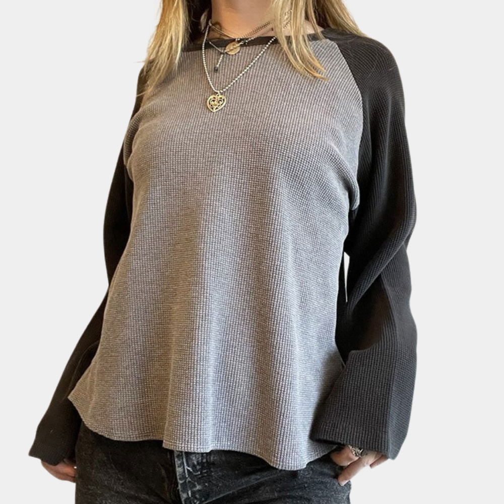 Essential Cotton Raglan Top  Two-Tone Long Sleeve Design - Detailed view