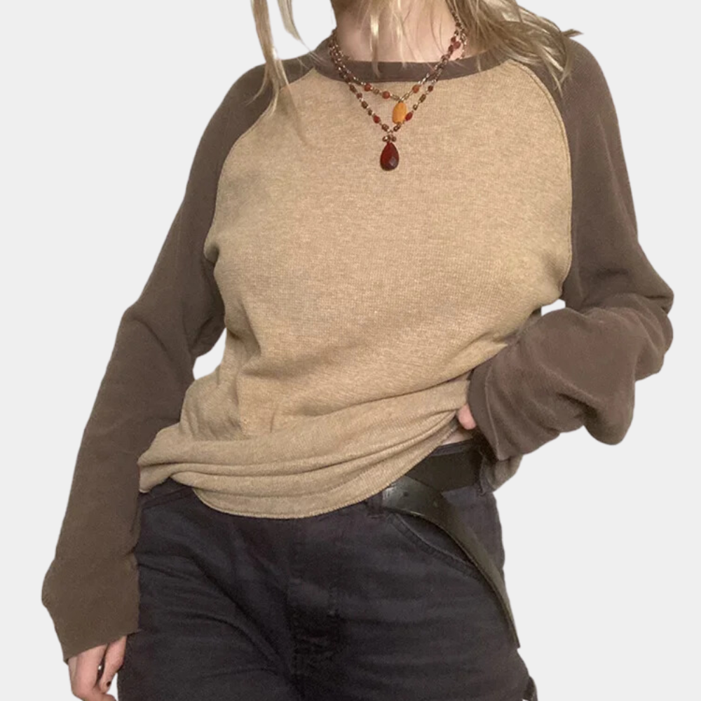Essential Cotton Raglan Top  Two-Tone Long Sleeve Design - Product detail 4