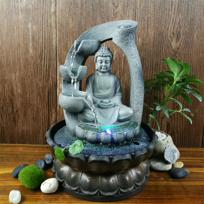 Zen Buddha Fountain  Indoor Cascading Water Feature - Detailed view