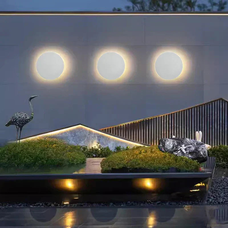 Modern Outdoor Wall Light  Round Aluminum Backlit Design - Detailed view