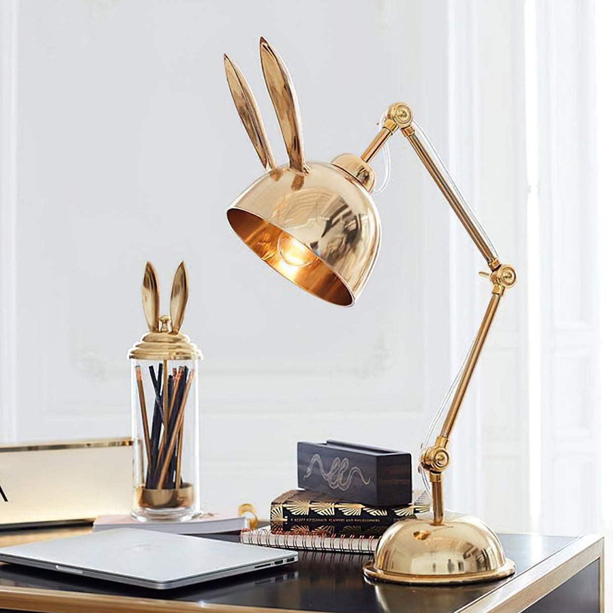 Modern Task Table Lamp  Brass Rabbit Ear Design - Detailed view