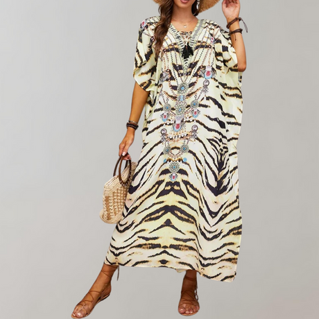 Bohemian Maxi Dress  Snake Print with Floral Border - Product detail 11