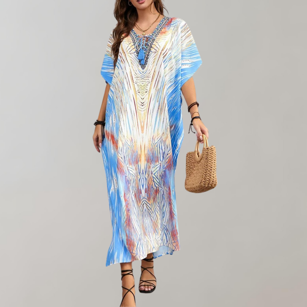 Bohemian Maxi Dress  Snake Print with Floral Border - Product detail 6
