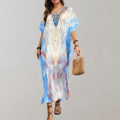 Bohemian Maxi Dress  Snake Print with Floral Border - Product detail 12