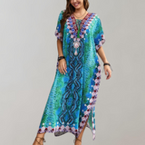 Bohemian Maxi Dress  Snake Print with Floral Border - Product detail 7