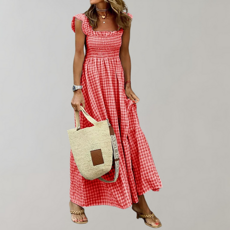 Gingham Maxi Dress  Smocked Bodice With Flutter Sleeves - Product detail 10