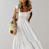 Gingham Maxi Dress  Smocked Bodice With Flutter Sleeves - Detailed view