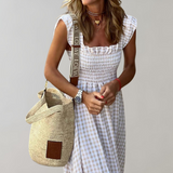Gingham Maxi Dress  Smocked Bodice With Flutter Sleeves - Product example