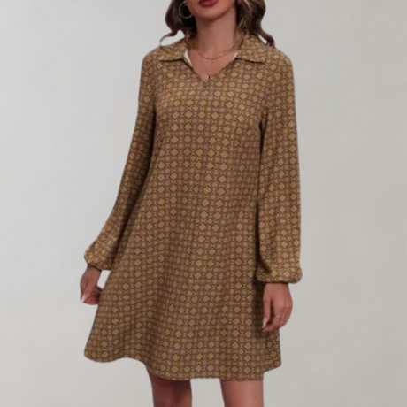 Geometric Print Shift Dress  Lantern Sleeve V-Neck Design - Product detail 7