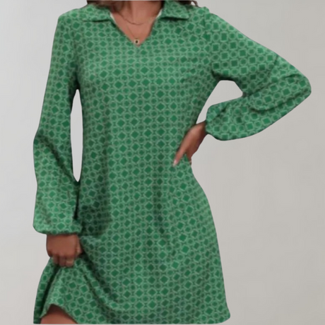 Geometric Print Shift Dress  Lantern Sleeve V-Neck Design - Product detail 8