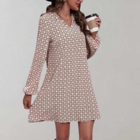 Geometric Print Shift Dress  Lantern Sleeve V-Neck Design - Product detail 9