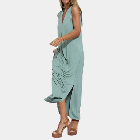 Elegant Maxi Dress  V-Neck Sleeveless A-Line Design - Product detail 6